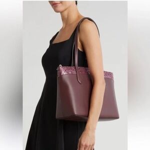Kate Spade Flash Glitter Tote Bag Cherrywood NWT